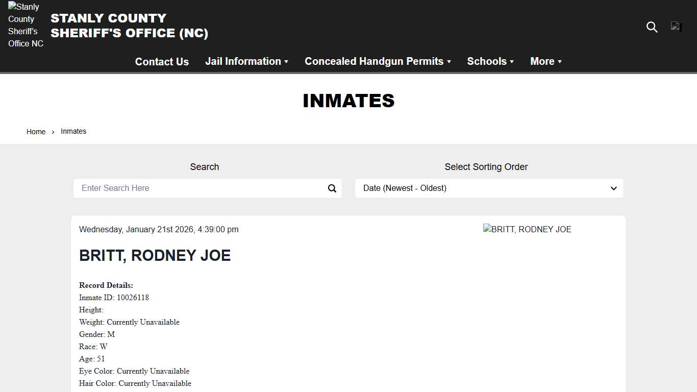 Inmates | Stanly County Sheriff’s Office NC